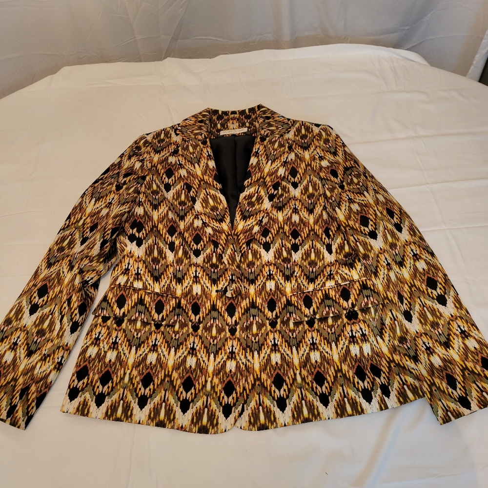 Evan Picone Women's Geometric Blazer - Black, Brown, Cream Size 12